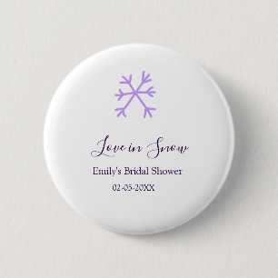 Love in Snow bruiloftsfeest paarse sneeuwvlokken p Ronde Button 5,7 Cm