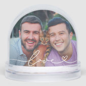Love in White Script with Heart Custom Photo Sneeuwbol (Voorkant)