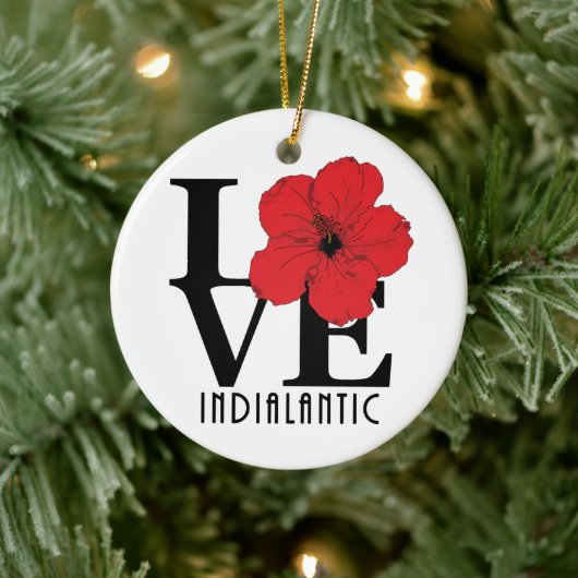 LOVE Indialantic Red Hibiscus Keramisch Ornament (Boom)