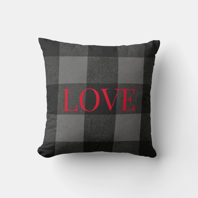 Love-Infused Flannel:  zwart en grijs Kussen (Voorkant)