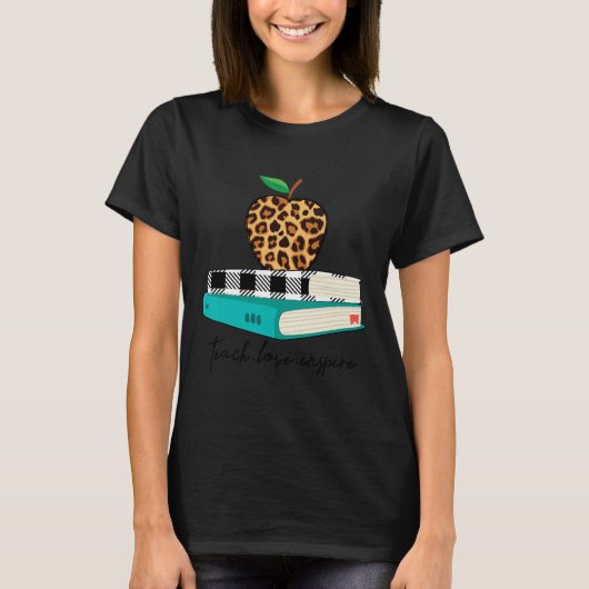 Love Inspire Leopard Print Apple Leraar Grappig ca T-shirt (Voorkant)
