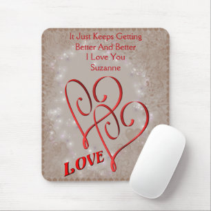 Love Intertwined Red Hearts Personalized Muismat