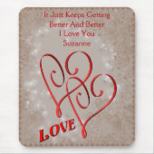 Love Intertwined Red Hearts Personalized Muismat (Voorkant)