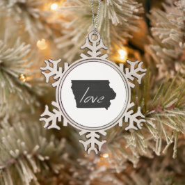 Love Iowa Shaped Black Chalkboard Tin Sneeuwvlok Ornament