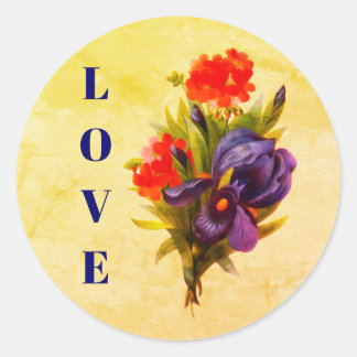 Love Iris Flower Bouquet Ronde Sticker