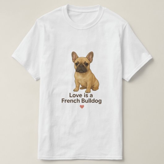 Love is a French Bulldog – Cute Realistic Frenchie T-shirt (Design voorkant)