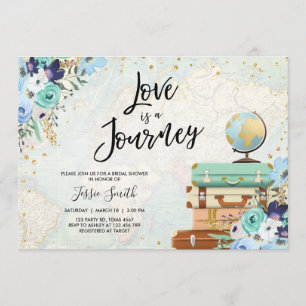 Love is a Journey Blue Floral Travel Vrijgezellenf Kaart