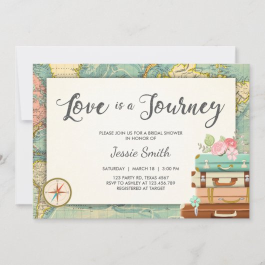 Love is a Journey Travel Bridal douchenuitnodiging Kaart (Voorkant)