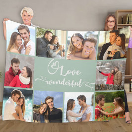 Love is a Wonderful Thing 10 Photo Collage Seafoam Fleece Deken