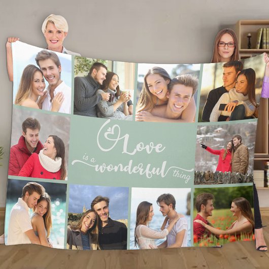 Love is a Wonderful Thing 10 Photo Collage Seafoam Fleece Deken