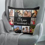 Love is a Wonderful Thing Black Grey 10 Photo Kussen<br><div class="desc">Romantic Quote en Custom Photo Pillow. De belangrijkste formulering is met de hand geschreven en luidt: "Liefde is een wonderlijk ding" in speels kalligrafie met liefdesharten. Het fotomalplaatje is opstelling voor u om uw afbeeldingen toe te voegen, die met de klok mee van de bovenkant links werken, om een eenvoudige...</div>