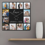 Love is a Wonderful Thing Quote 12 Photo Black Vierkante Klok<br><div class="desc">Fotoklok met happy quote en 12 van je favoriete afbeeldingen van familie en vrienden. Het fotomalplaatje is opstelling voor u om uw eigen foto van de netstijl te creëer collage aan lijst het citaat leest "liefde is een wonderbaarlijk iets". Het ontwerp wordt geletterd in elegant handgeschreven manuscript en ondoorzichtige doopvonttypografie...</div>