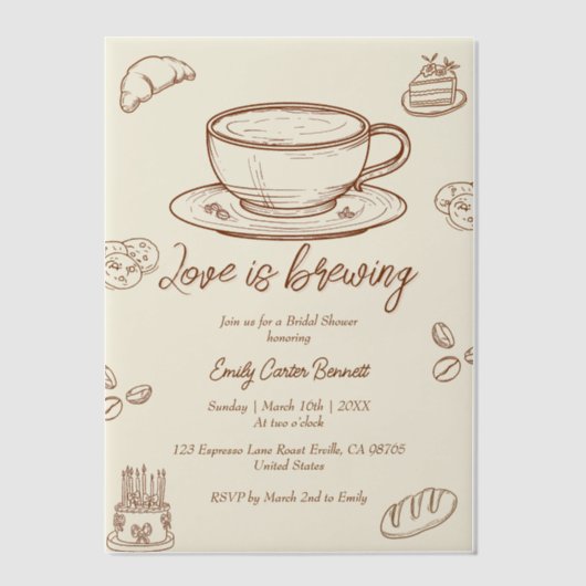 Love is Breking Coffee Bridal Shower Invitation Vellum Uitnodigingen (Voorkant)