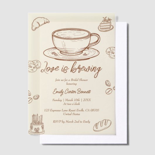 Love is Breking Coffee Bridal Shower Invitation Vellum Uitnodigingen (Offset)