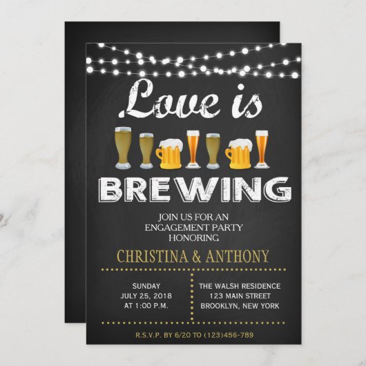 Love is Breming Engagement Party Chalk Invitation Kaart (Voorkant / Achterkant)