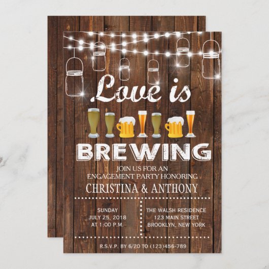 Love is Breming Engagement Party Chalk Invitation Kaart (Voorkant / Achterkant)