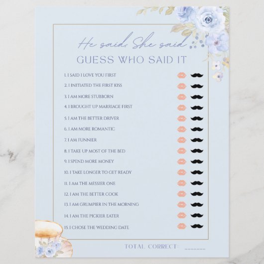 Love is Brewin He Said She Said Bridal Shower Game (Voorkant)