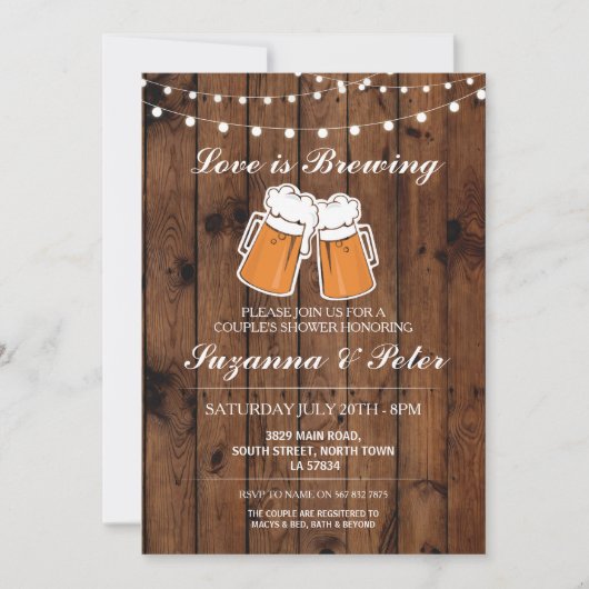 Love is Brewing Beers Wood Couple's Showers Invite Kaart (Voorkant)