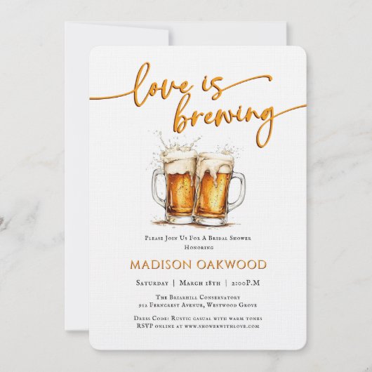 Love Is Brewing Bier Bruiloftsfeest Uitnodiging (Voorkant)