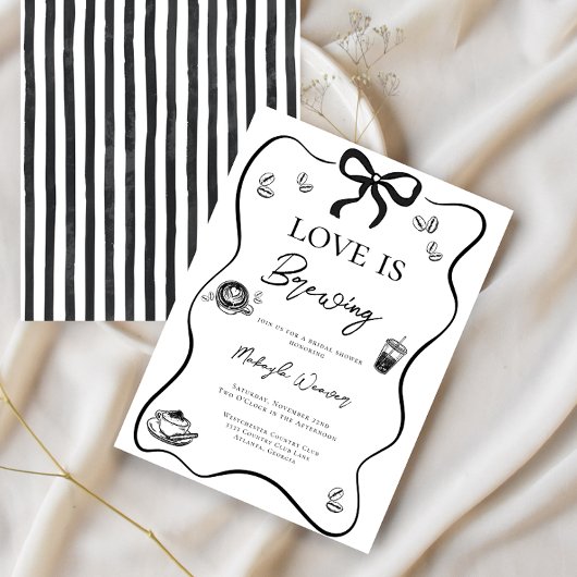 Love is Brewing Black Bow elegant Bridal Shower Kaart