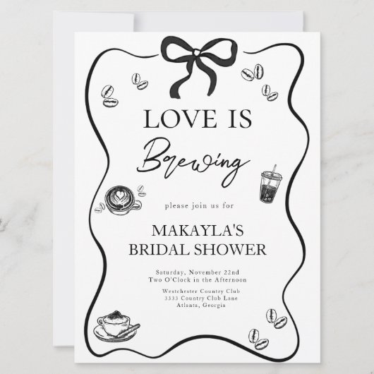 Love is Brewing Black Bow modern Bridal Shower Kaart (Voorkant)