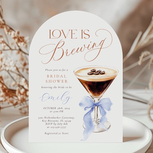 Love is Brewing Blue Arch Bridal Shower Kaart