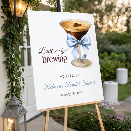 Love is Brewing Blue Bow Bridal Shower Welcome Poster