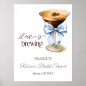 Love is Brewing Blue Bow Bridal Shower Welcome Poster (Voorkant)