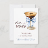 Love is Brewing Blue Bow Coffee Bridal Shower Bedankkaart (Voorkant)