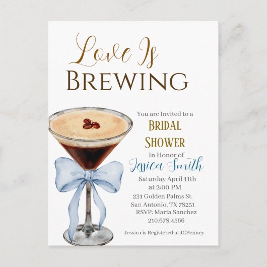 Love is Brewing Blue Bridal Shower Invitation  Briefkaart (Voorkant)