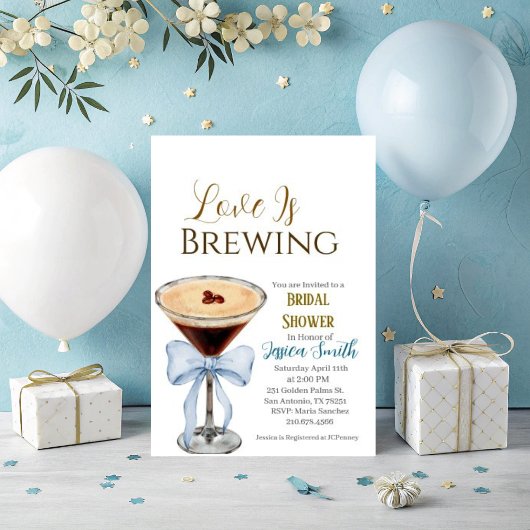 Love is Brewing Blue Bridal Shower Invitation  Kaart