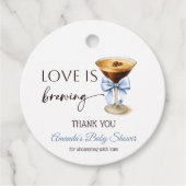 Love is Brewing Blue Coquette Bow Bridal Shower Bedankjes Labels (Voorkant)