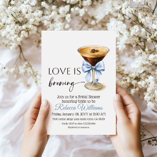 Love is Brewing Blue Coquette Bow Bridal Shower Kaart