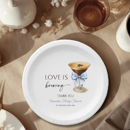 Love is Brewing Blue Coquette Bow Bridal Shower Papieren Bordje