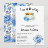 Love is Brewing Blue Flowers Tea Vrijgezellenfeest Kaart (Voorkant / Achterkant)