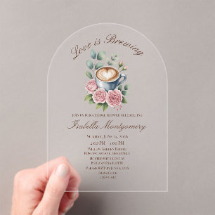 Love Is Brewing Blush Latte Bruiloftsfeest Acryl Uitnodigingen