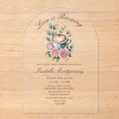 Love Is Brewing Blush Latte Bruiloftsfeest Acryl Uitnodigingen (Voorkant)
