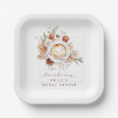 Love is Brewing Boho Rustic Floral Bridal Shower Papieren Bordje (Voorkant)