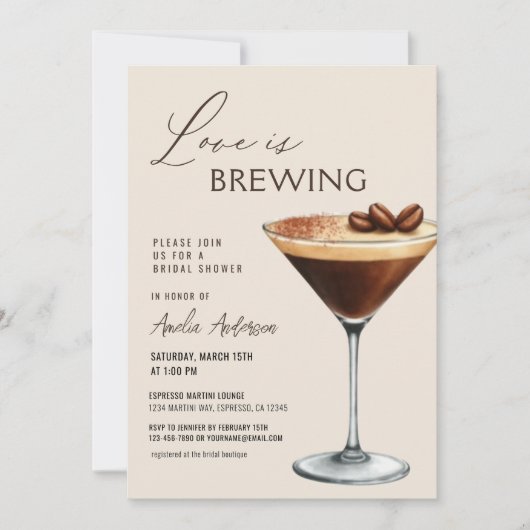 Love is Brewing Bridal Shower Espresso Martini Kaart (Voorkant)