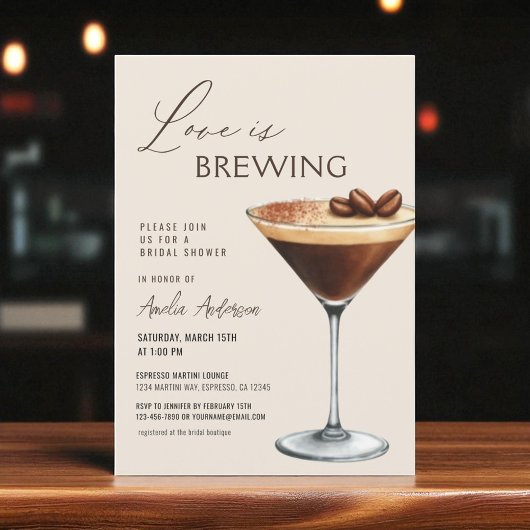Love is Brewing Bridal Shower Espresso Martini Kaart