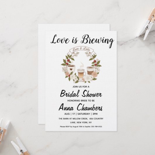 love is brewing bridal shower invitations kaart (Voorkant / Achterkant in situ)