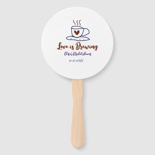 Love is Brewing brown blue bridal shower add name Handwaaier (Voorkant)