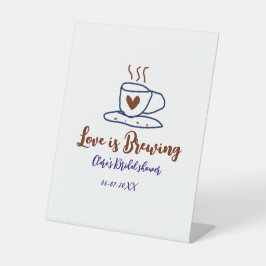 Love is Brewing brown blue bridal shower add name  Reclamebord Met Voetstuk