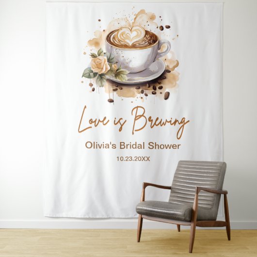 Love is Brewing Brown Coffee Photo Bridal Shower  Wandkleed (In situ)