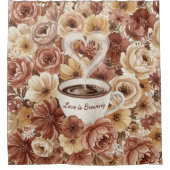 Love is Brewing Brown Floral Coffee Heart Mug Douchegordijn (Voorkant)