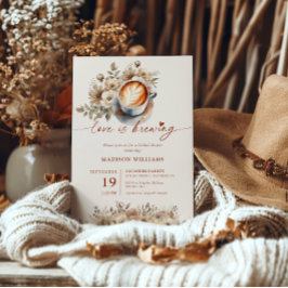 Love Is Brewing Bruidsuitnodiging Koffie & Bloeme Kaart