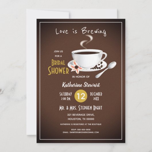 Love Is Brewing Bruiloft Coffee Kaart (Voorkant)