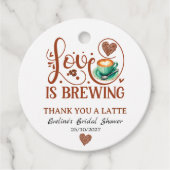 Love Is Brewing Bruiloft Terracotta Koffie Bedankjes Labels (Voorkant)