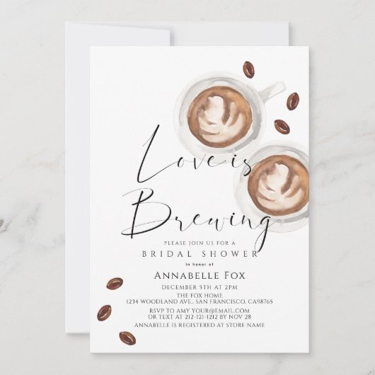Love is Brewing Cappuccino Coffee Bridal Shower Kaart (Voorkant)
