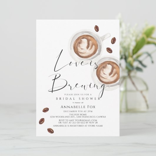 Love is Brewing Cappuccino Coffee Bridal Shower Kaart (Staand voorkant)